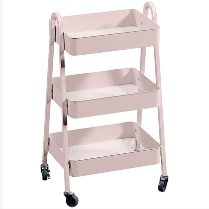 Three-Tier Storage Cart Trolley - Green / Pink