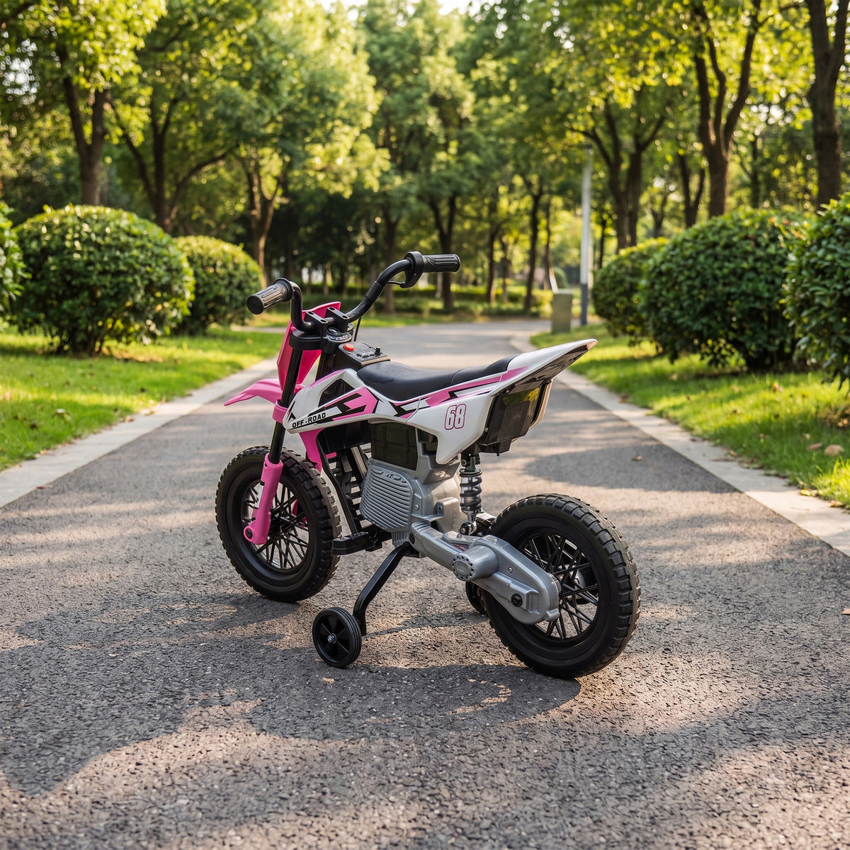 Kids Electric Ride-On Motorcycle | Pink 12V Motorbike with Training Wheels, Rear Suspension, Soft Start & Music | 2.4-5 km/h | 3-6 Years | 30 kg