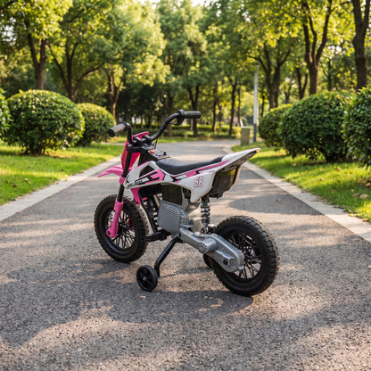 Kids Electric Ride-On Motorcycle | Pink 12V Motorbike with Training Wheels, Rear Suspension, Soft Start & Music | 2.4-5 km/h | 3-6 Years | 30 kg