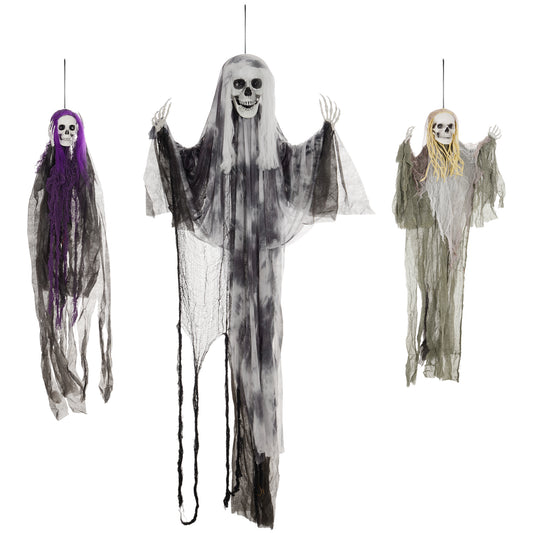 Set of 3 Hanging Skeleton Halloween Decorations, Scary Flying Ghost for Garden, Party, 90/110/170cm