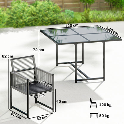 5-Piece Garden Dining Set | Tempered Glass Table | Foldable Chairs | Texteline | Light Grey