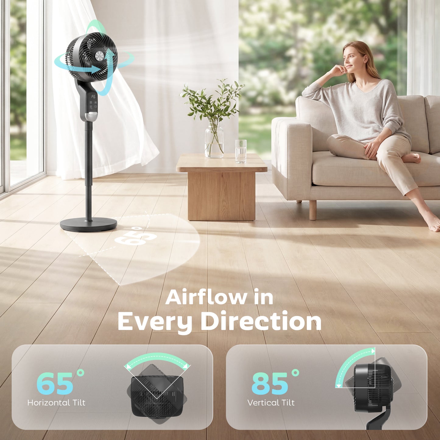 Silent Standing Pedestal Fan | 41" | 20dB Sleep Mode | 8 Speeds | 85° Oscillation | 12H Timer | Remote | Aroma Box | Black