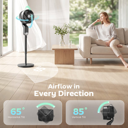 Silent Standing Pedestal Fan | 41" | 20dB Sleep Mode | 8 Speeds | 85° Oscillation | 12H Timer | Remote | Aroma Box | Black