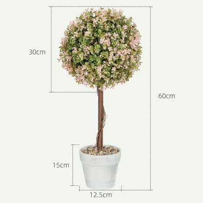 Set of 2 Decorative Artificial Plants, Murraya Flowers in Pot, Fake Plants for Home Indoor outdoor Decor, 60cm, Cream White