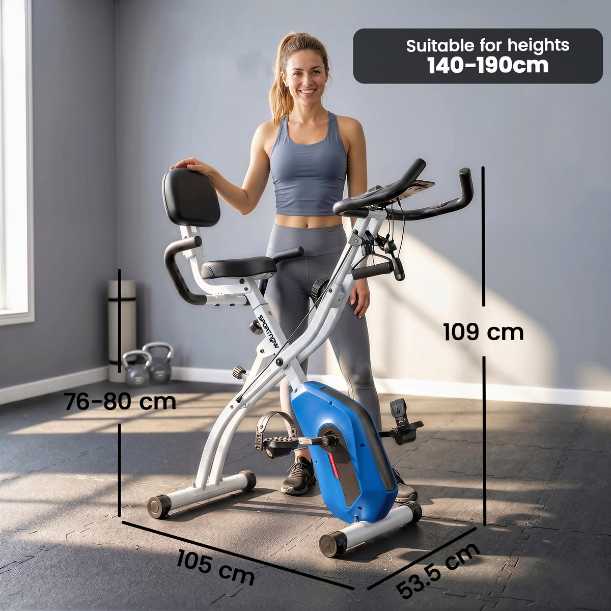 4-in-1 Folding Exercise Bike | Upright & Recumbent | Bluetooth App | 8-Level Magnetic Resistance | Resistance Bands | LCD Display | 120kg Capacity | Blue