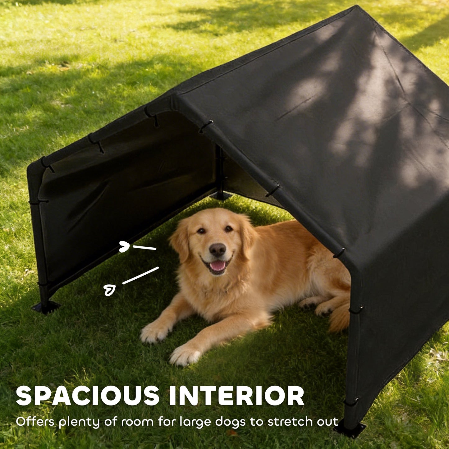 Outdoor Dog Shade Shelter | 420D Oxford Canopy | UV & Rain Resistant | Powder-Coated Steel Frame | Slanted Roof | Large Dogs up to 30kg | 125 x 110 x 93cm | Black