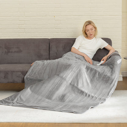 Electric Blanket with Dual Controllers, Machine Washable Heated Throw Blanket with Ultra Soft Flannel Fabric, 5 Heating Levels, 10 Hour Timer, Grey