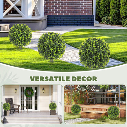 Set of 2 40 cm Artificial Boxwood Topiary Ball Bush with Integrated Ground Stake, Indoor Outdoor UV Resistant Faux Greenery, Faux Plants for Garden, Porch, Balcony