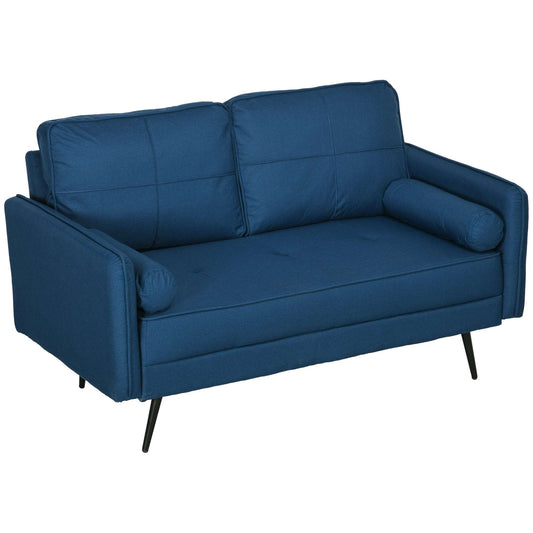 143cm Loveseat Sofa for Bedroom Upholstered 2 Seater Sofa with Back Cushions and Pillows, Blue