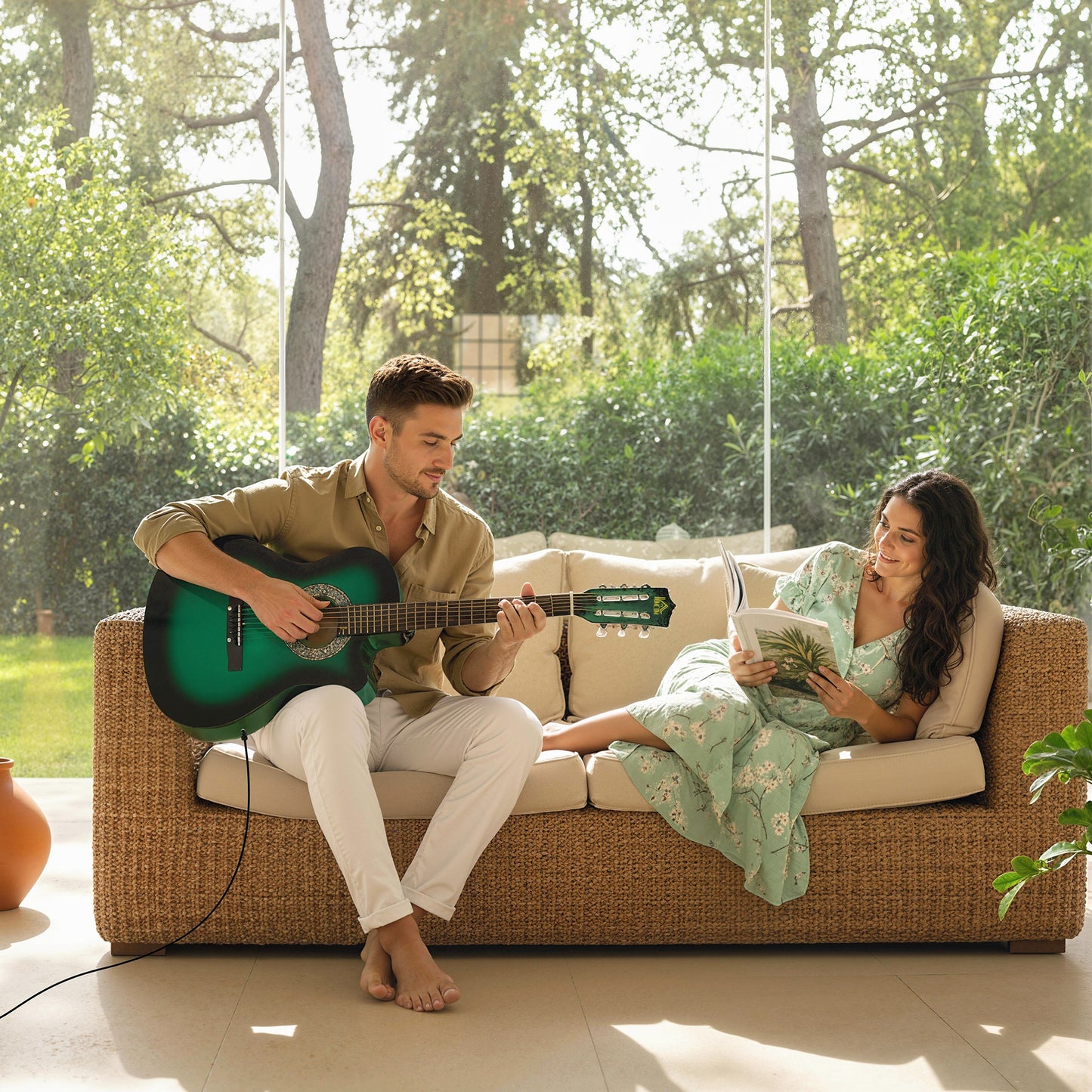 38 Inch Acoustic Electric Guitar, Beginner Junior Adult Guitar Gloss Finish with Carrying Case - Dark Green