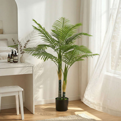 Artificial Palm Tree | 120cm | 14 PEVA Leaves | Shapeable Branches | Moss Effect Cement Pot | No Maintenance | Green