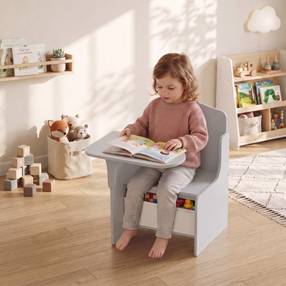 Kids Table and Chair Set | Grey Children's Desk with Storage Bin for Ages 3-5 | 2-in-1 Creative Activity Furniture