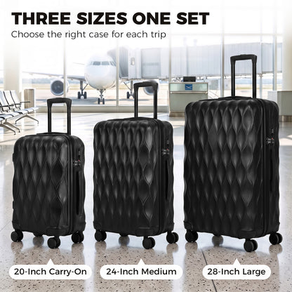 3-Piece Hard Shell Suitcase Set | TSA Lock & 360° Spinner Wheels | 20/24/28 Inch Carry-On & Checked Luggage | Black or Green