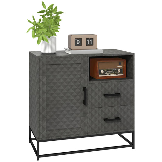 Sideboard with Adjustable Shelf, Freestanding Sideboard Storage Cabinet with Open Compartment and 2 Drawers, Grey