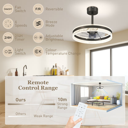 Ceiling Fan with LED Light and Remote - Black