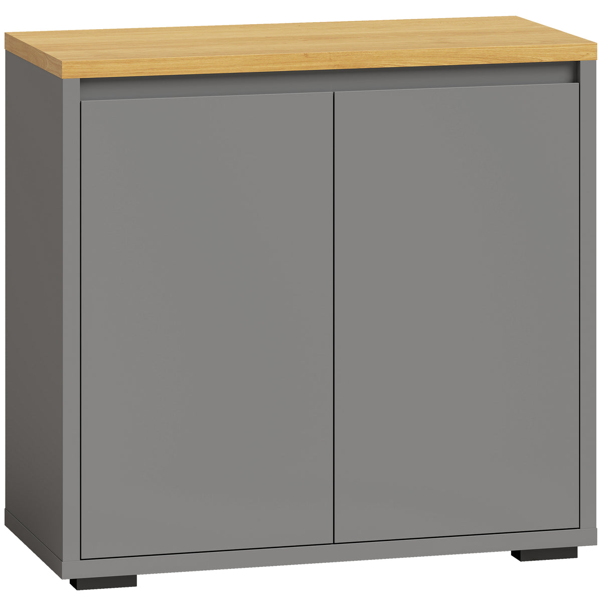Grey Sideboard Storage Cabinet | 80 cm Wood-Effect Top with Double Doors & Adjustable Shelf | Kitchen, Living Room & Entryway Furniture