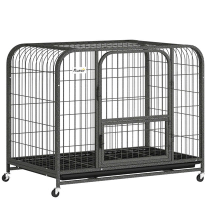 Heavy Duty Dog Crate | 93x58x76cm | 3 Doors | Slide-Out Tray | 4 Wheels | Raised Base | 20kg | Black