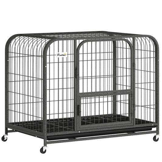 Heavy Duty Dog Crate | 93x58x76cm | 3 Doors | Slide-Out Tray | 4 Wheels | Raised Base | 20kg | Black