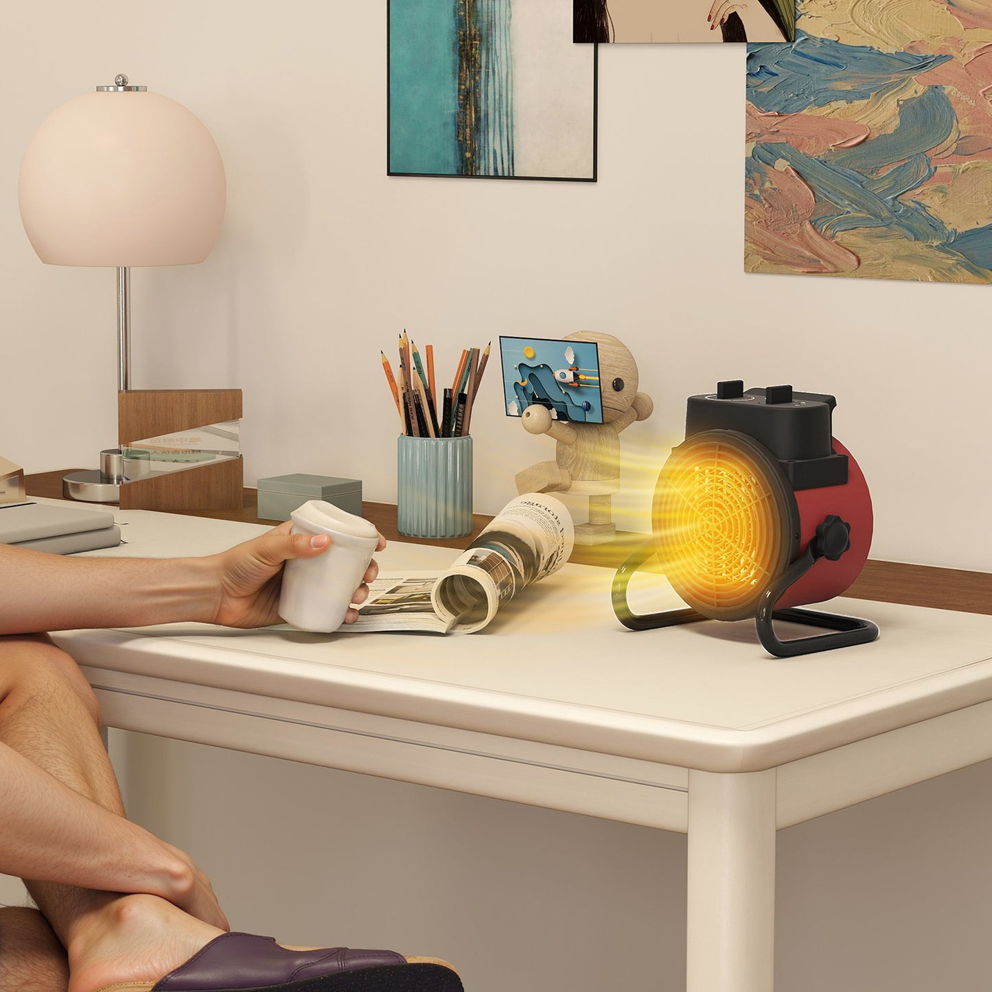 2000W Portable Ceramic Electric Heater with Fan - Red / Black