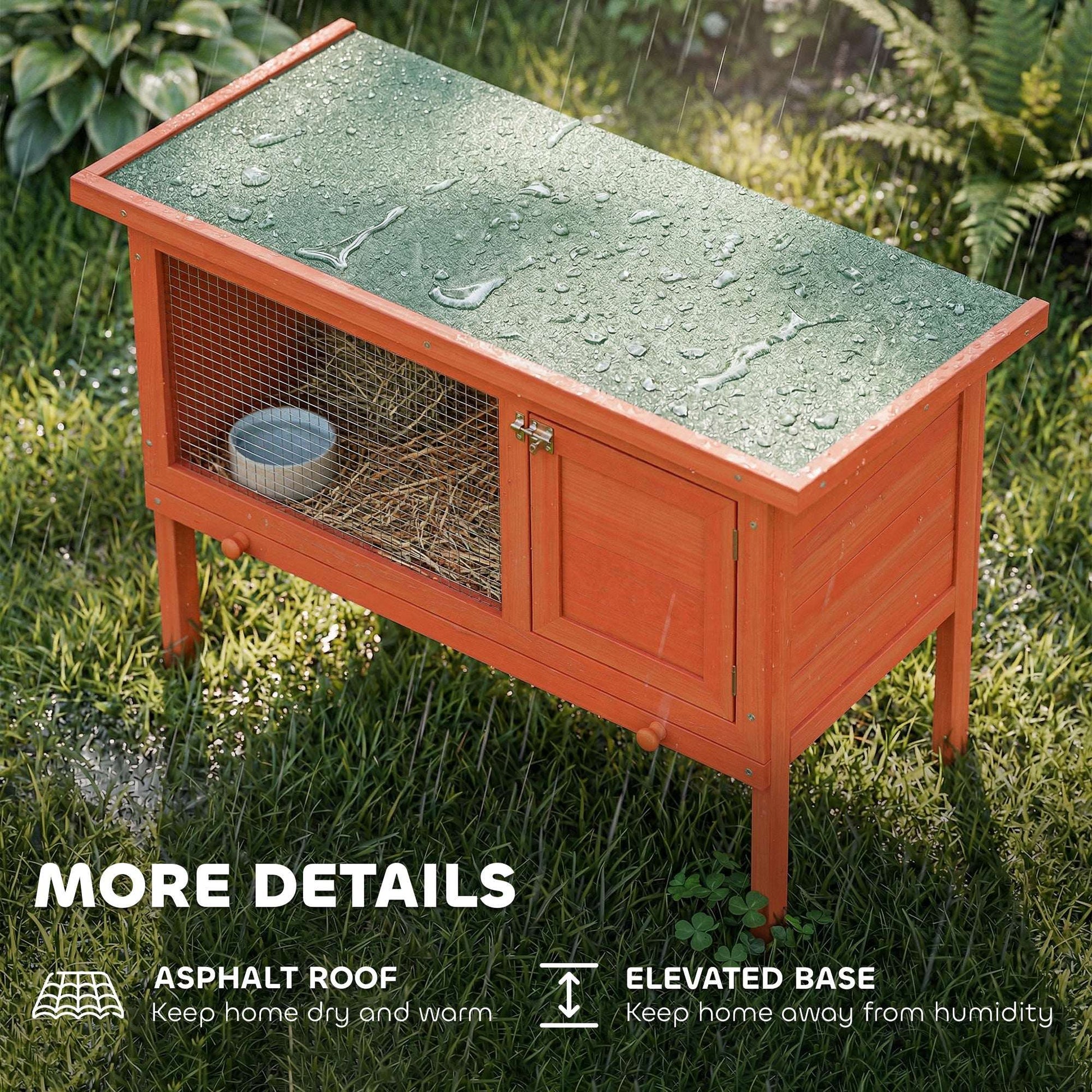 Wooden Rabbit Hutch & Guinea Pig House | Asphalt Roof | Solid Pine | Water-Resistant Paint | Galvanised Wire | Lockable Door | Removable Tray | Elevated | 90x45x65cm