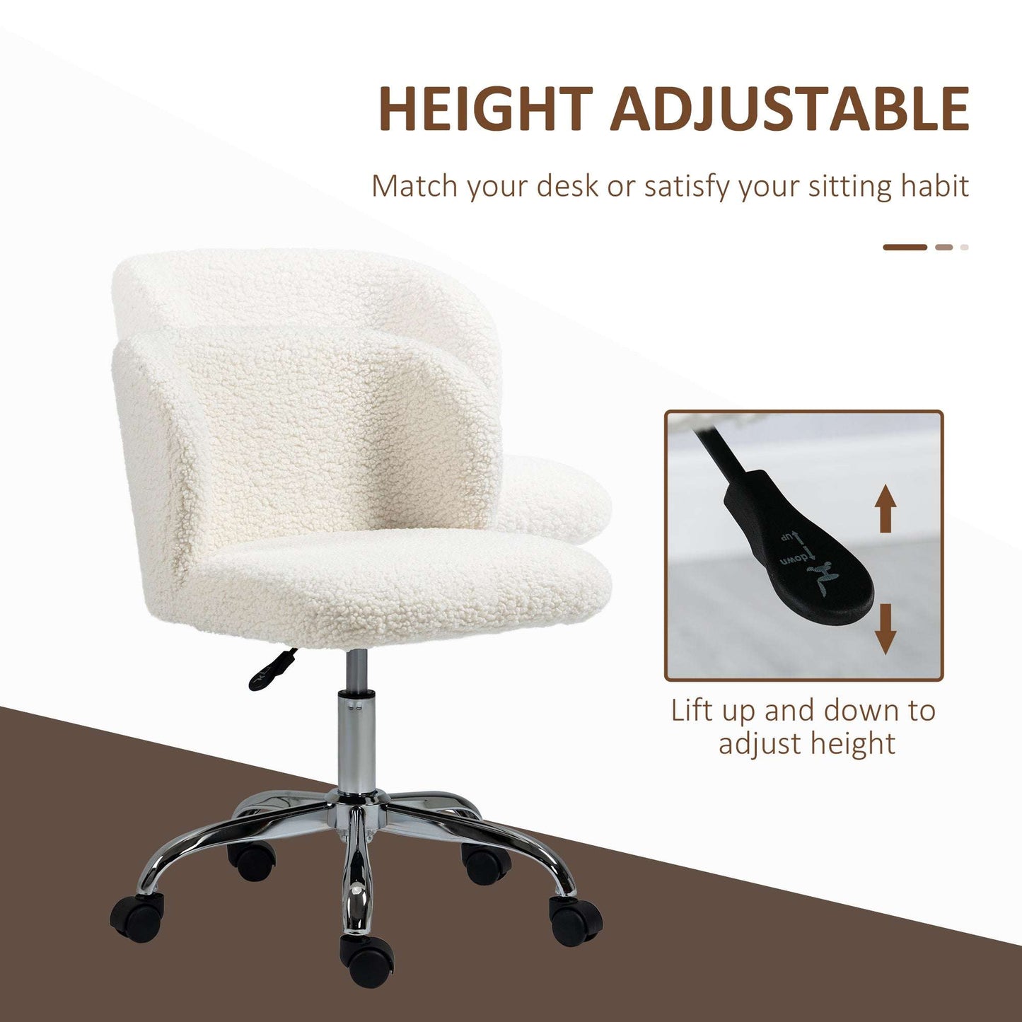 Office Chair with Adjustable Height and Wheels - White