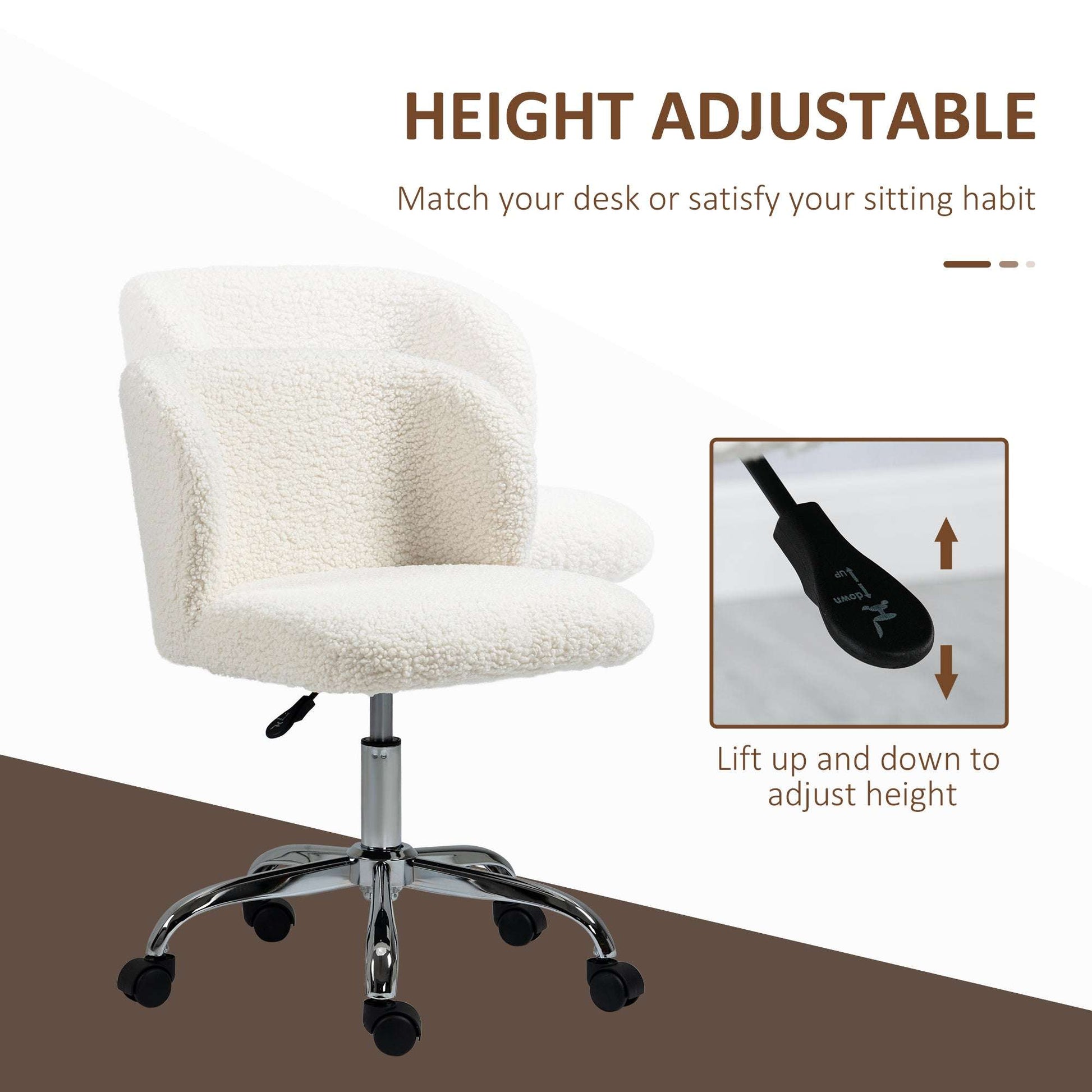 Office Chair with Adjustable Height and Wheels - White