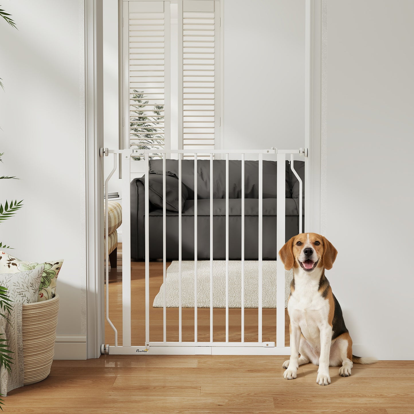 PawHut Extra Wide Dog Gate, with Door Pressure, for Doorways, Hallways, Staircases - White / Black