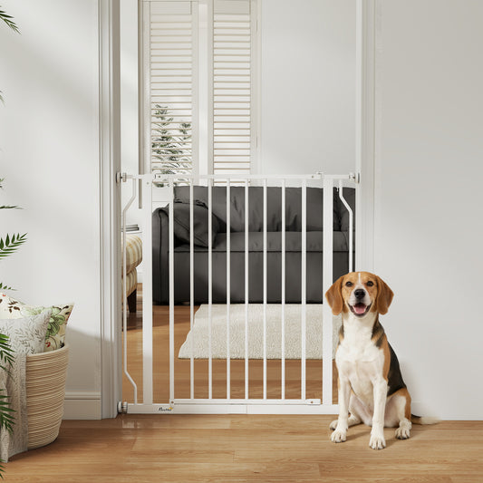 PawHut Extra Wide Dog Gate, with Door Pressure, for Doorways, Hallways, Staircases - White / Black