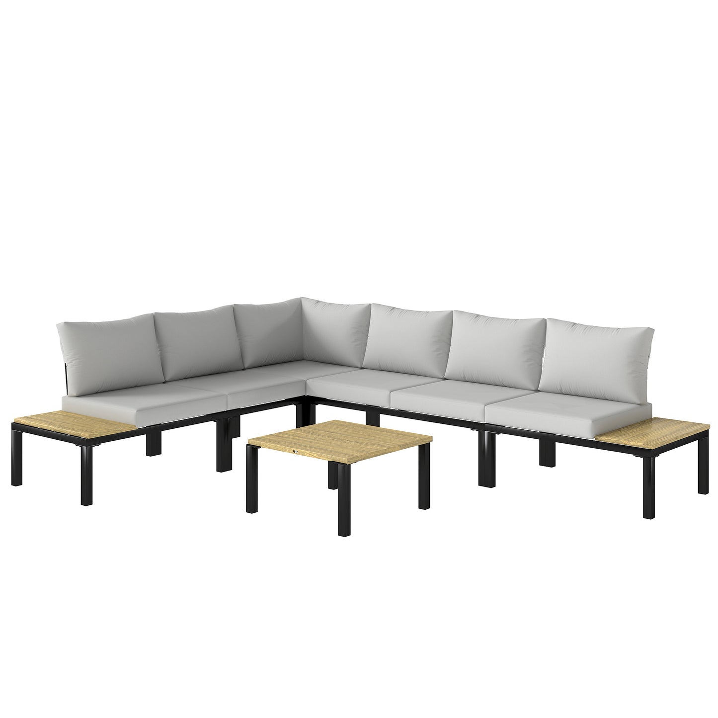 6-Piece Modular Corner Sofa Set | Integrated Side Tables | 15cm Back Cushions | Zip Covers | Light Grey