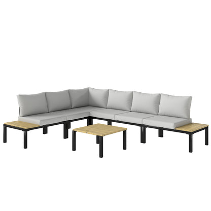 6-Piece Modular Corner Sofa Set | Integrated Side Tables | 15cm Back Cushions | Zip Covers | Light Grey