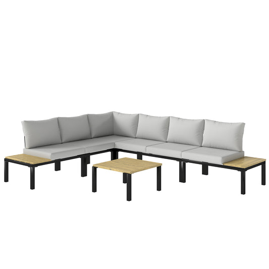 6-Piece Modular Corner Sofa Set | Integrated Side Tables | 15cm Back Cushions | Zip Covers | Light Grey