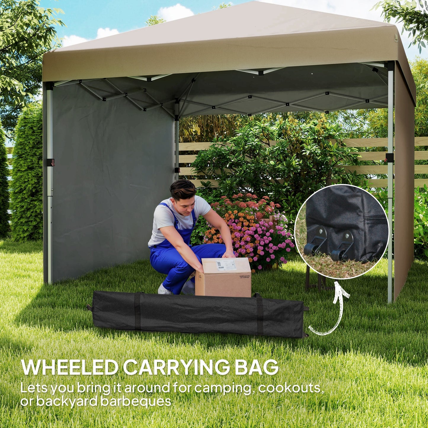Outsunny 3 x 3 (M) Pop Up Gazebo, UPF 30+ with 2 Sidewalls, Leg Weight Bags and Wheeled Bag, Party Tent Event Shelter
