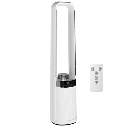 Bladeless Tower Fan | 36dB Sleep Mode | 4-Colour LED & Breathing Mode | 45° Oscillation | 3 Speeds | 12H Timer | 5m Remote | Washable Filter | 85W | 20.6x21.4x93.3cm | White