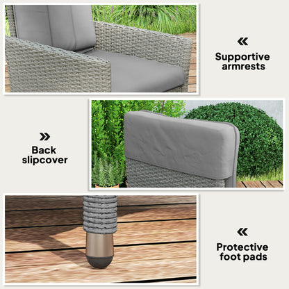 Rattan Garden Recliner Chair, Wicker Reclining Armchair with Adjustable Backrest and Cushion, Outdoor Lounge Sun Lounger with Armrests