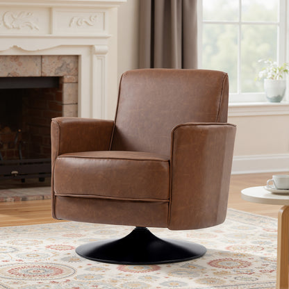 Upholstered Swivel Accent Chair with Thick Padding, Brown