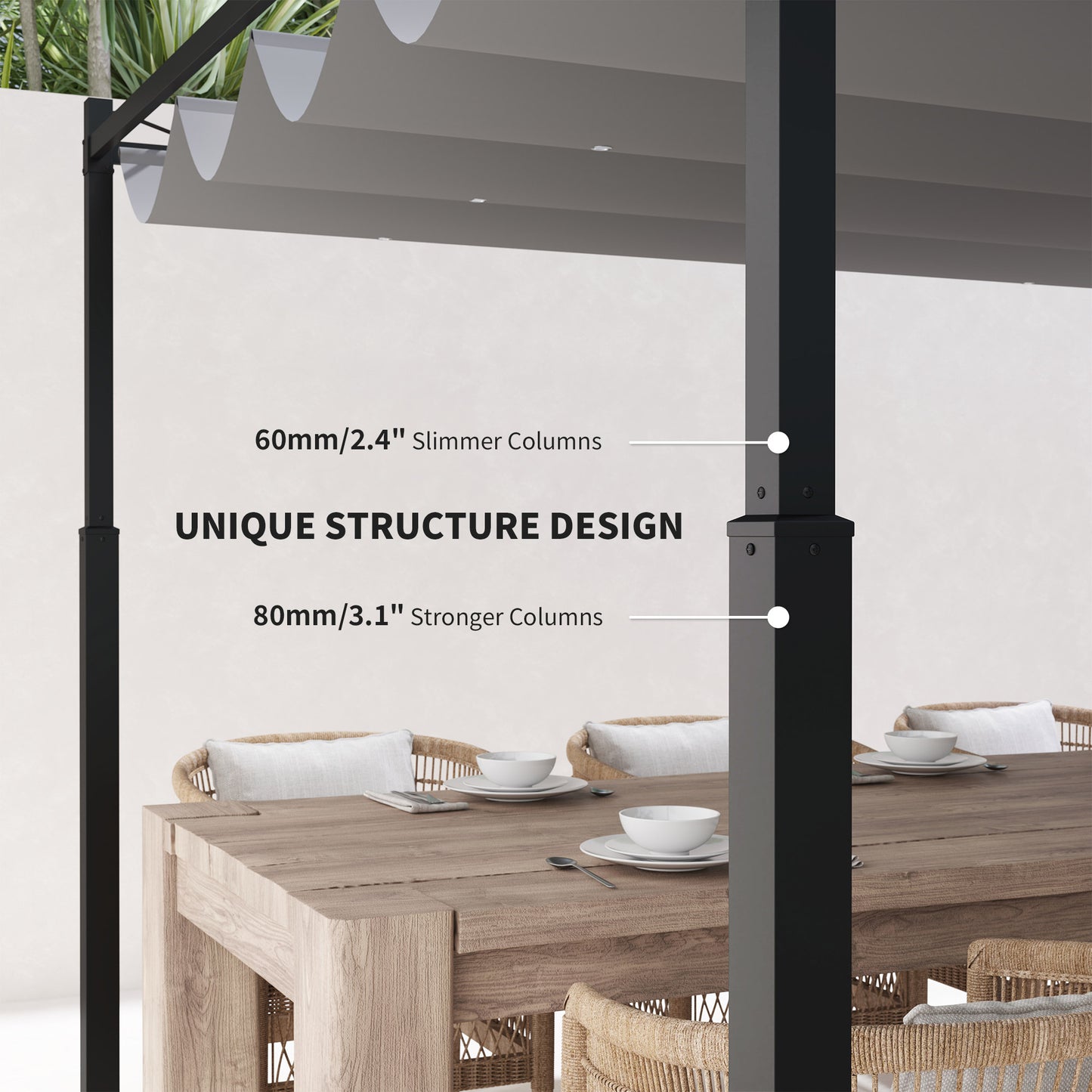 Outsunny 3 x 3(m) Garden Pergola W/ Retractable Roof and Magnetic Fixture, Outdoor Pergola Kit Sun Canopy, UPF30+, 80mm , Grey