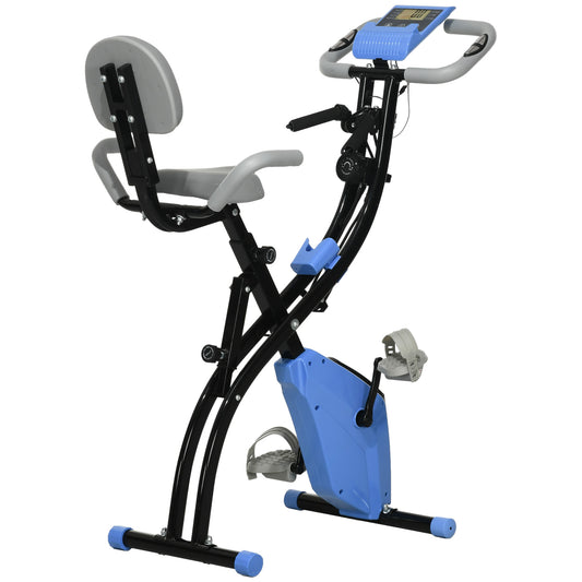 2-in-1 Folding Exercise Bike with 8-Level Magnetic Resistance, Arm Resistance Band, Pulse Sensor, Blue