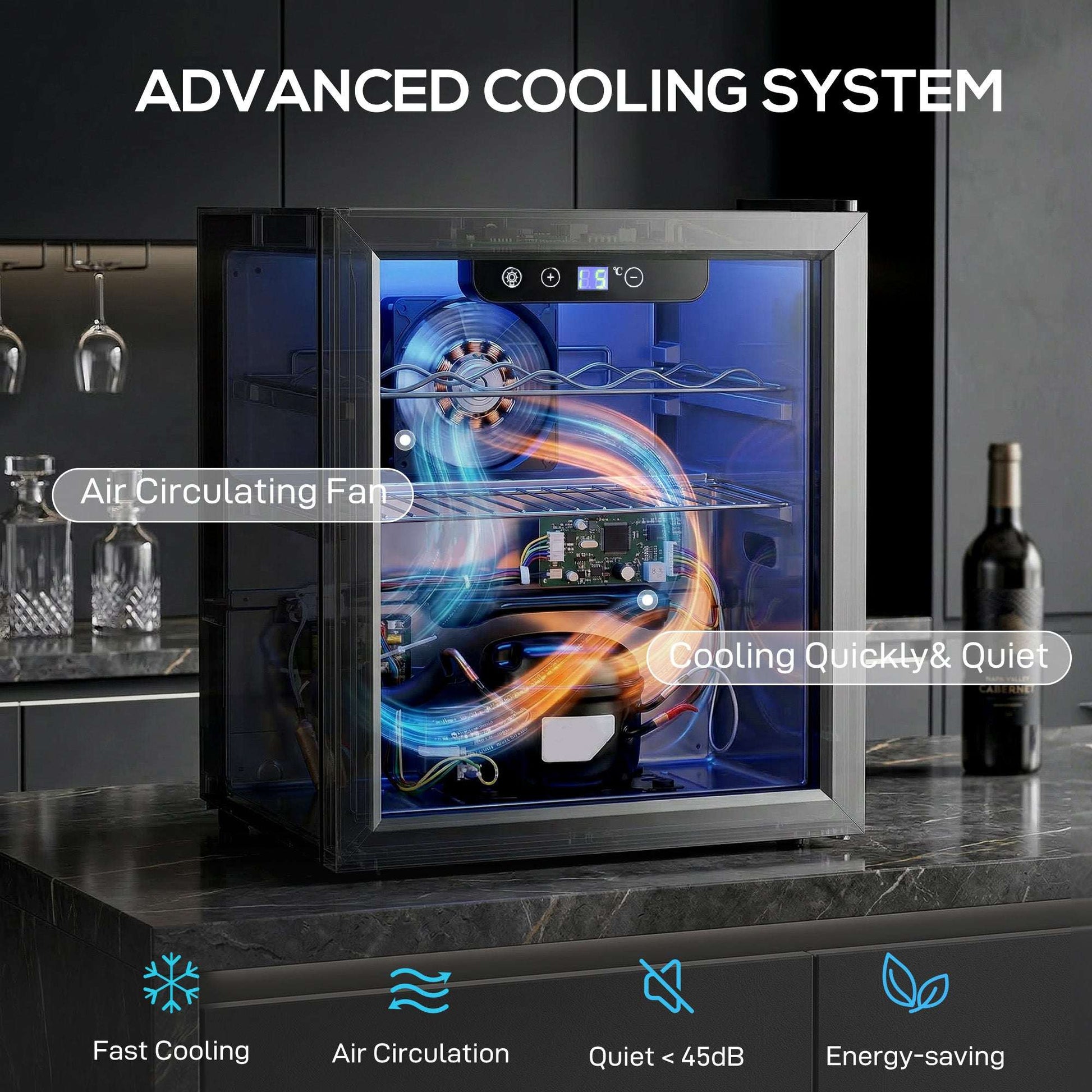 12 Bottle Wine Cooler, 36 Litre Capacity, 4-16°C Under Counter Drinks Beer Wine Fridge with Glass Door, LED Light, Black
