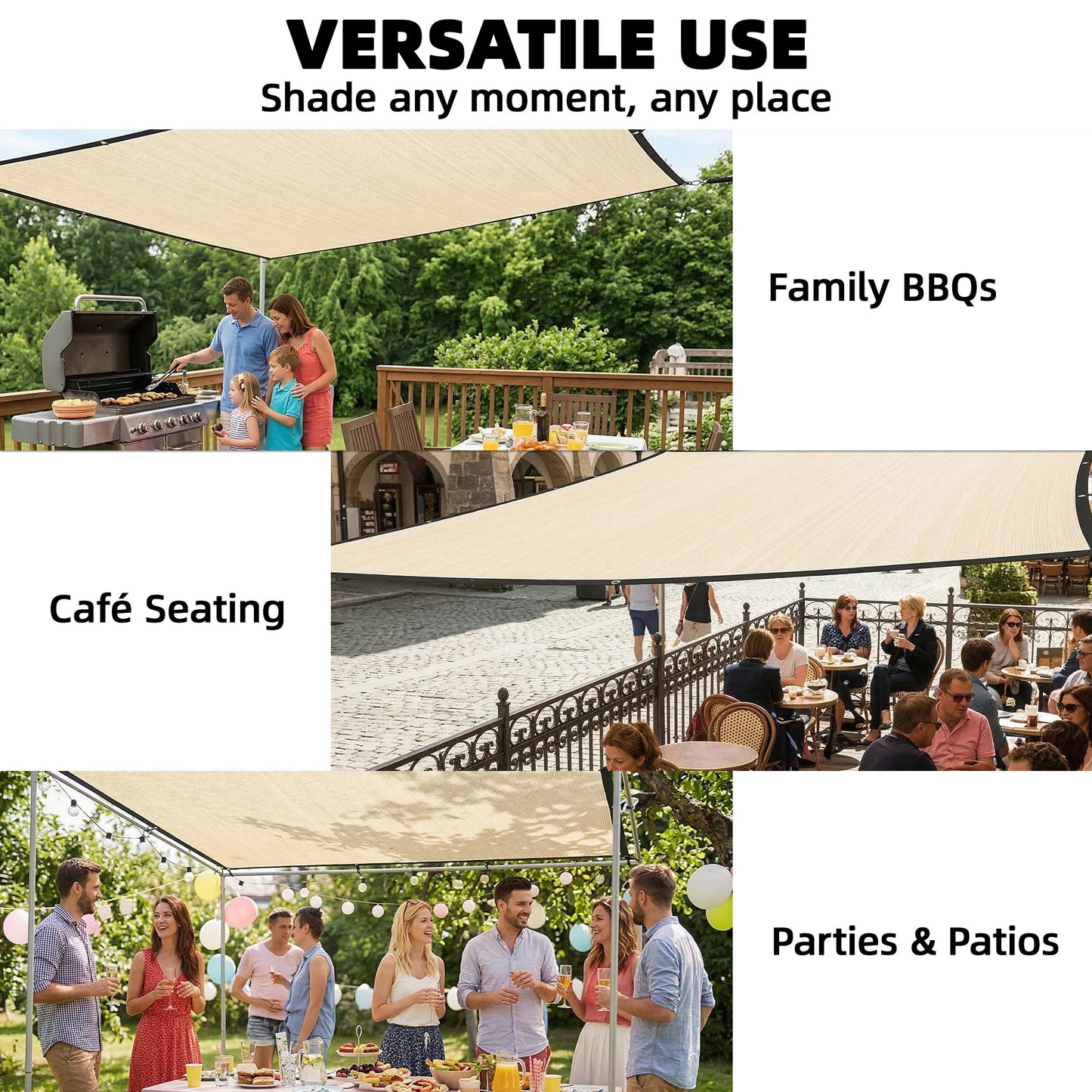 2x3m Sun Shade Sail | 85%+ UV Block | 180g/m² HDPE | 10 Stainless Steel Eyelets | 10 Bungee Ropes Included | Patio Garden Pool | Beige