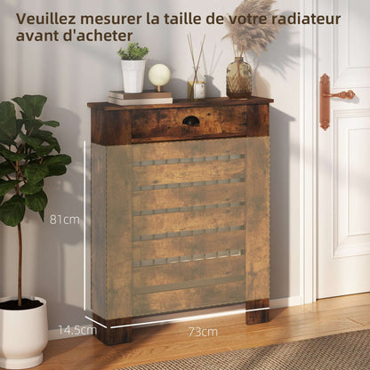 MDF & Particle Board Radiator Cover with 1 Drawer | Slatted Design | Skirting Board Cut-Outs | Easy-Fix Clips | Wood-Effect Top | 5kg Drawer Capacity | 78x19x95.5cm | Rustic Brown