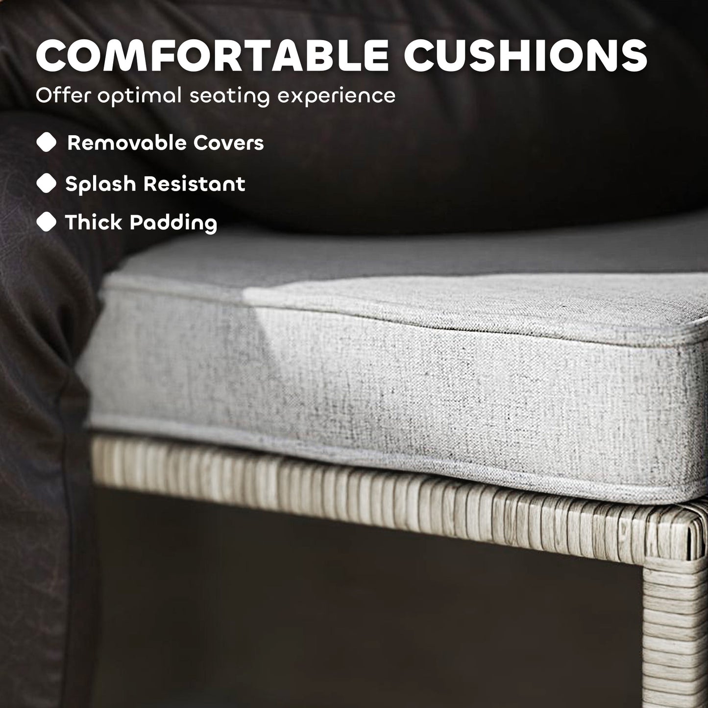 5 Piece Rattan Garden Furniture Set, Nesting Outdoor Conversation Set with 2 Footstools, WPC Storage Coffee Table and Cushions