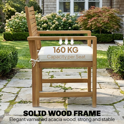 4-Piece Acacia Wood Garden Sofa Set | Loveseat, 2 Armchairs & Table | Cream White Cushions