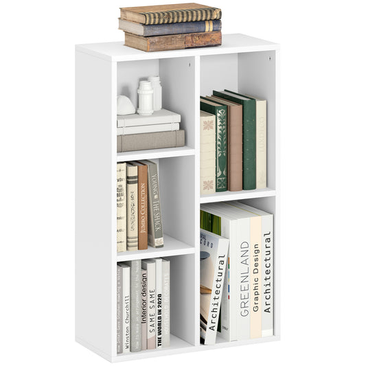 2-Tier Bookshelf with 5 Compartments - White / Black