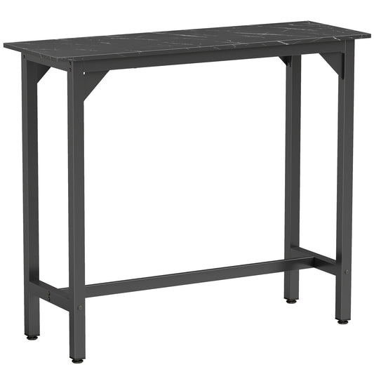 Rectangular Bar Table, Marble Effect Pub Coffee Table for Small Space, Breakfast Dining, Black Marble Effect