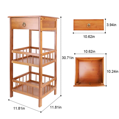 Bamboo Bedside Sofa End Table With Drawer Plant Display Storage Shelf Unit Cabinet