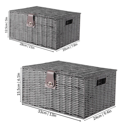 Maison & White Resin Woven Storage Baskets | Set of 3 Grey Lidded Boxes | Small, Medium & Large | Side Handles & Twist Clasps
