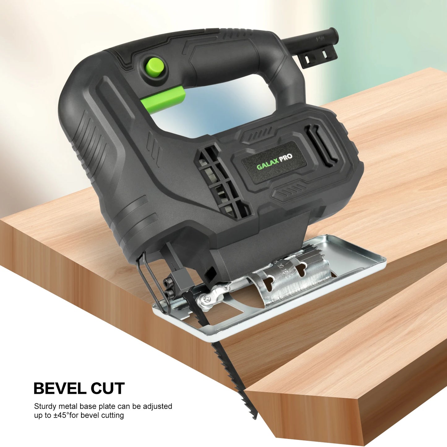 GALAX PRO Jig Saw 400W Powerful Motor 3000 RPM Electric Saber Saw Tool Adjustable ±45° Bevel Cut for DIY Woodworking Carpenter