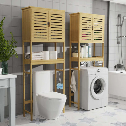 Over-The-Toilet Bathroom Storage Cabinet Bamboo Tall Organizer Rack Free Standing