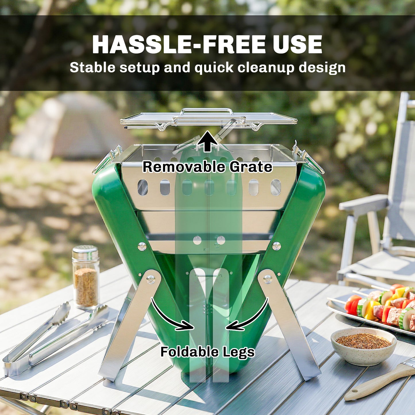 Outsunny Charcoal BBQ Grill Portable Stainless Steel Barbecue with Tilting Grate for Camping Picnic Garden