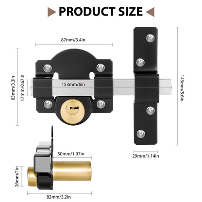 Throw Gate Lock 50mm Both Side Door Lock Stainless Steel Grade Lockable With Rear Double Locking For Yard Garden Doors & 5 Keys